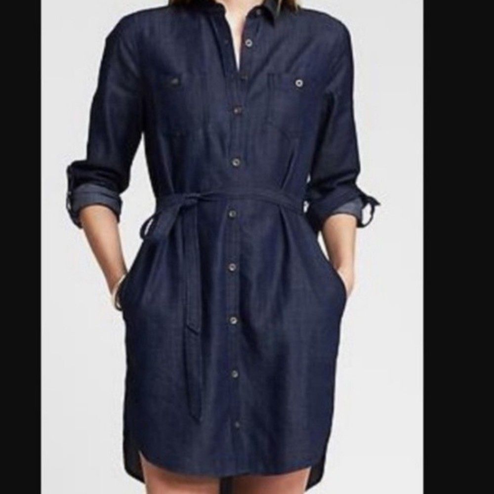Banana Republic Dark Blue Denim Shirt Dress